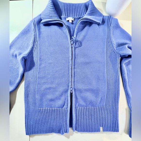 T by Talbots Johnny Collar Knit Jacket/Sweater, Purple, Size SP, NWOT - Picture 4 of 10